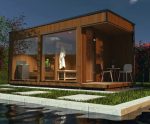 Buitensauna Panorama Thermowood 3.40 x 2.30 m + omkleedruimte+ veranda