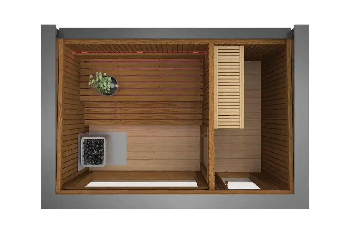 Buitensauna Panorama Thermowood 3.40 x 2.30 m + omkleedruimte - Afbeelding 6