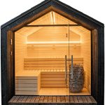 Buitensauna met Glaswand Puntdak 2.50 x 2.35 m ( uit 1 stuk geleverd )