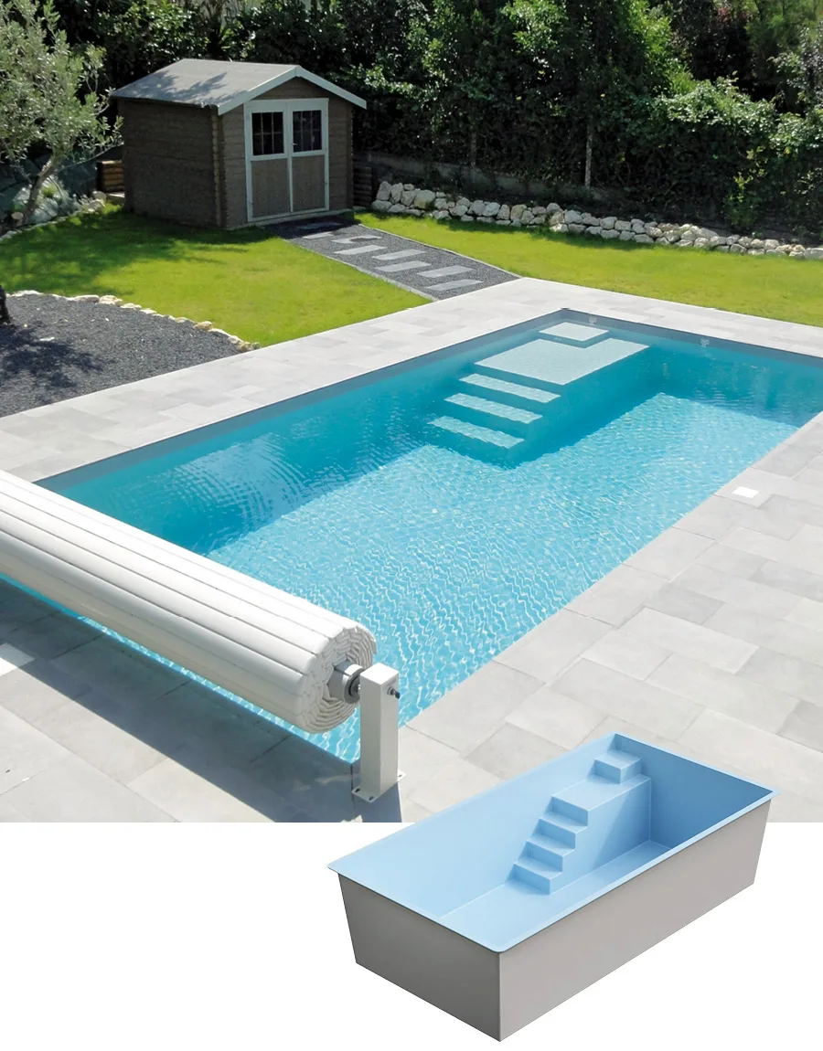 bassin-callelongue.jpg Polyester zwembad 7.10 x 3.40 x 1.50 m CALLELONGUE - Afbeelding 1